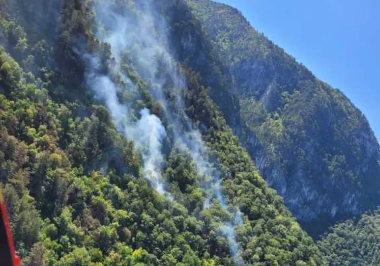 Două elicoptere intervin la Băile Herculane pentru stingerea incendiului de litieră și fond forestier